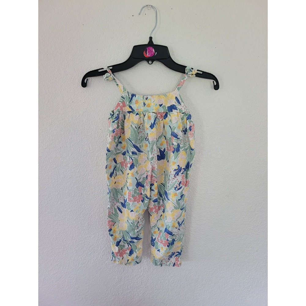 Nordstrom Baby Floral Bird‎ Print Jumpsuit Green 12 Months Tie Shoulder Boho #R
